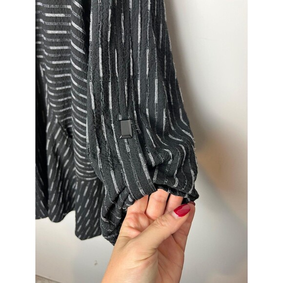 Ali Miles Pullover Womens 3X Black Gray Cowl Neck Tunic Pockets Striped - Picture 2 of 7